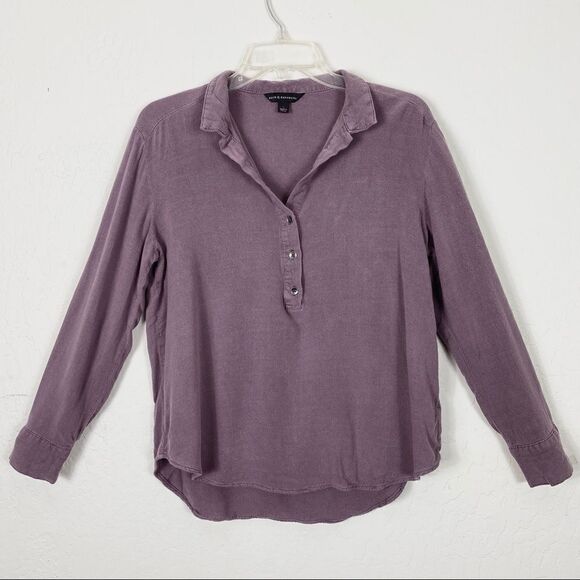 Rock & Republic Purple Long Sleeve Henley Button Shirt - Picture 1 of 5